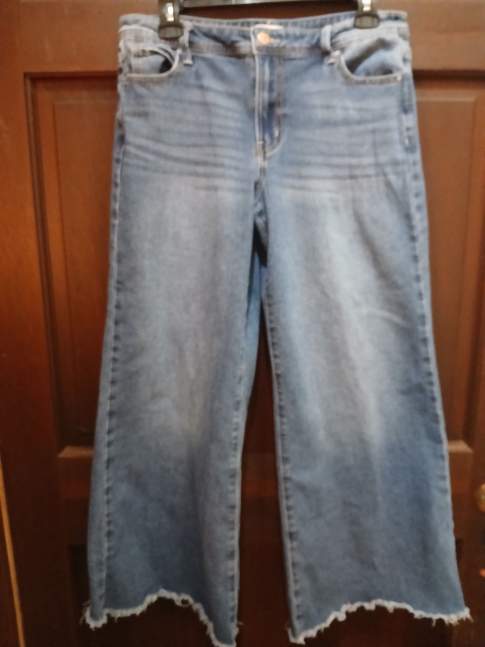 Roxy Light Blue Wide-Leg Flare Jeans Frayed Hem Size 7 Juniors